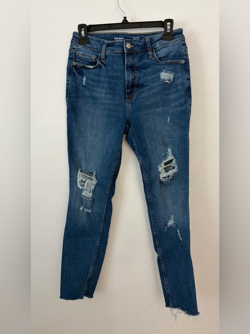 Old Navy Rock Star Women's Blue Distressed Skinny High Rise Jeans Size 6